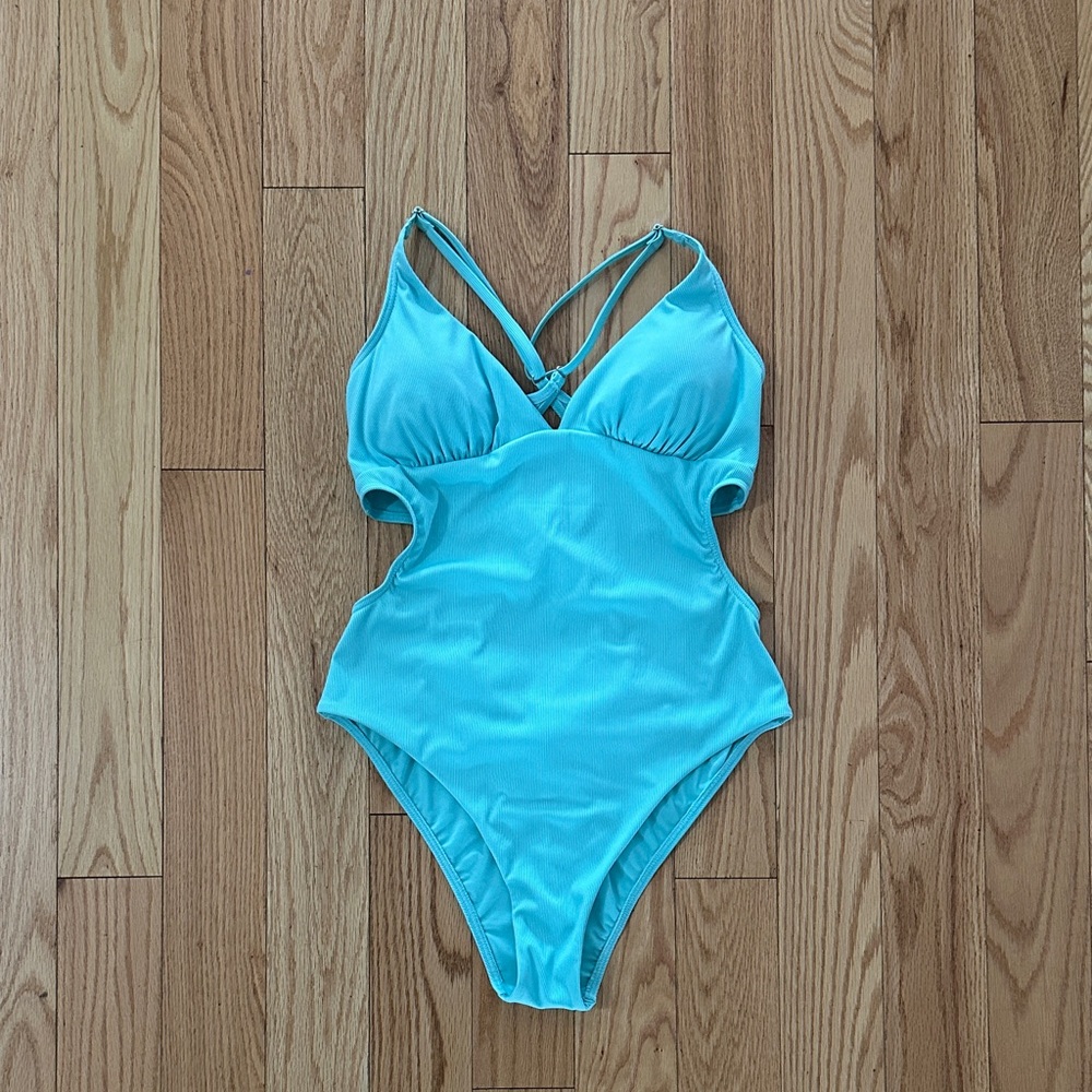 La Vie en Rose swim suit with cutouts and strappy back - size L- teal